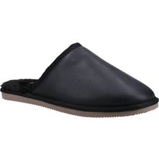 44 ½ Innetøfler Hush Puppies Mens Coady Leather Slippers Black/Coffee