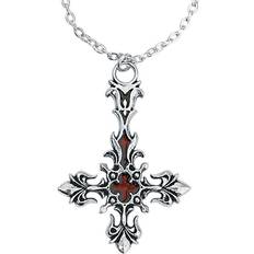 Tin Necklaces Alchemy Gothic St. Lucifer's Red Blood Cross Necklace silver coloured