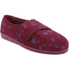 Comfylux Sally Floral Side Seam Superwide Slippers Wine