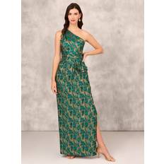 Evening Gowns - Polyamide Dresses Aidan Mattox Jacquard One Shoulder Sheath Gown Emerald Multi