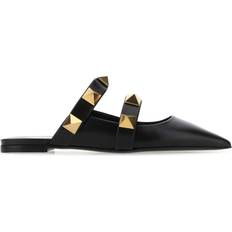 Slippers & Sandals Valentino Garavani Black Leather Roman Stud Slippers Black