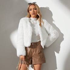 Shein Coats Shein Solid Open Front Fuzzy Coat