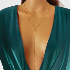 Plast Halsband Shein 1pc Golden Yellow Copper Bead Sexy Double Layer Necklace