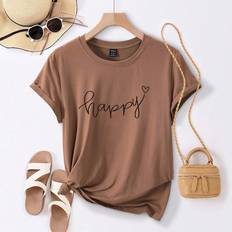 Shein T-Shirts Shein Ladies' Letter & Heart Printed T-shirt