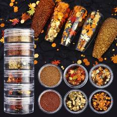 Shein Black Friday 6Pcs/set Y2K Aesthetic Metallic Color Nail Glitter Powder Fall Maple Leaves Nail Sequins Autumn Decorations