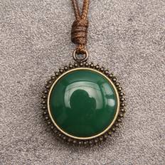 Zinc Necklaces Shein 1pc Sun Shaped Green Stone & Alloy Women's Vintage Long Necklace