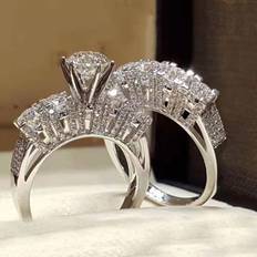 Shein Full Diamond Double Layered Ring For Women, Lover Couple, Engagement Ring, European & American Style Jewelry