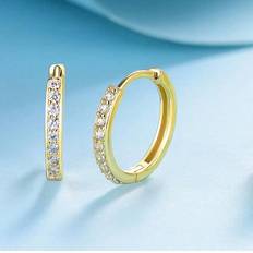 Shein 18K Gold Plated Huggic CZ Hoop Earring 316L Stainless Steel Created Diamond Stud Ear Piercing Cartilage Helix Hypoallergenic Jewelry for Men Women