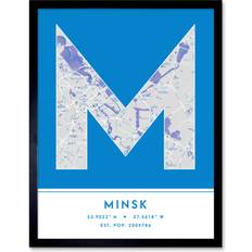 Wee Blue Coo Minsk Belarus City Map Yellow Colour Typography Stylish Letter Word