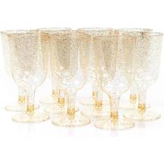 BPA-Free - Plastic Glasses MATANA 50 Gold Glitter Goblet Wine Glass 17.7cl 10pcs