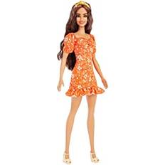 Orange Dolls & Doll Houses Barbie Fashionistas Doll #182 Orange Floral Dress with Headband & Heels Brunette Fashion Style Vinyl Storage Bag Gift for Kids 3