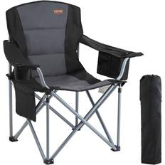 Arm chair VEVOR Camping Folding Chair Black for Adults, Portable Heavy Duty Outdoor Quad Lumbar Back Padded Arm Chairs with Side Pockets, Cup Holder and Cooler Bag for Beach, Lawn, Picnic, Fishing, Backpacking