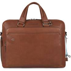 Detachable Shoulder Strap - Leather Briefcases Piquadro Malette En Cuir - Marron