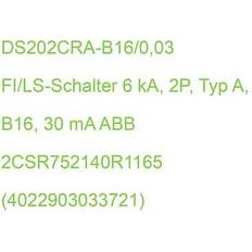 Klammern & Befestigungsmaterial ABB Ds202cra-b16/0,03 fi/ls-schalter 6 ka, 2p, typ a, b16, 30 ma 2csr752140r1165 72mm