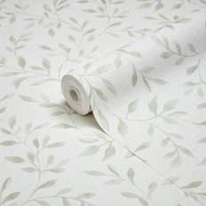 GoodHome GoodHome Linton Sage Green Woven Effect Leaf Trail Textured Wallpaper