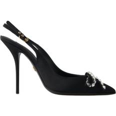 Viscose Heels & Pumps Dolce & Gabbana Black Crystal Embellished Slingback Heel Shoes EU35.5/US5