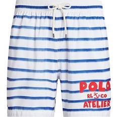 Best Swimwear Polo Ralph Lauren Men's Traveler Striped Swim Trunks Blue