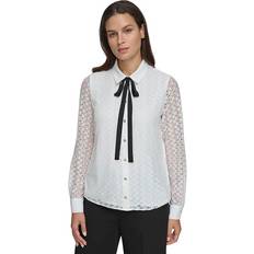 Tommy Hilfiger Black Blouses Tommy Hilfiger Women's Bow-Tied Eyelet Blouse Ivory/Black Ivory/Black