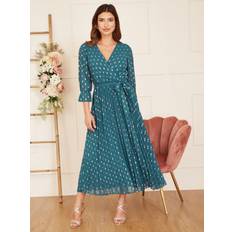 Guld - Midikjoler Yumi Foil Printed Pleated Midi Dress - Teal Blue