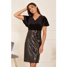 Polyester Dresses Yumi Black Velvet And Sequin Fitted Dress