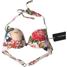 One Size Bikini Tops Dolce & Gabbana Pink Floral Halter Beachwear Swimwear Bikini Top IT1