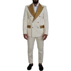 Bianco - Uomo Abiti Dolce & Gabbana Off White Gold Striped Tuxedo Slim Fit Suit IT48