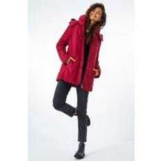 Rojo Abrigos Roman Faux Fur Trim Hooded Coat in Red