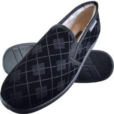 Dunlop Men Slippers Dunlop Plush Fur Lined Memory Foam Checked Moccasin Slippers with Hard Sole Black