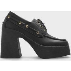 faux leather loafer pumps black