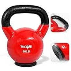 Yes4All Fitness Yes4All Vinyl Coated Kettlebell With Protective Rubber Base, Strength Training Kettlebells for Weightlifting, Conditioning, Strength & Core Training 30LB Red