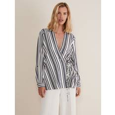 Purple - Stripes Tops Phase Eight Dalila Striped Wrap Blouse, Carbon/Ivory