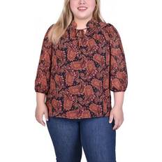 Paisley Clothing NY Collection Womens 3/4 Sleeve Chiffon Blouse RUST BLACK 1X