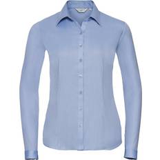 4XL - Woman Shirts Russell Ladies/Womens Herringbone Long Sleeve Work Shirt Blue/White