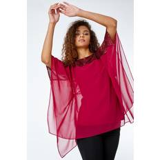 Abito da sera Vestiti Roman Sequin Embellished Chiffon Overlay Top Red