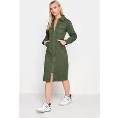 PixieGirl Petite Zip Denim Midi Dress Green