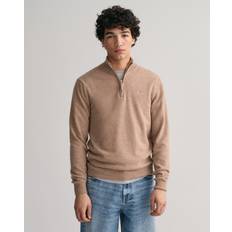 Gant Beige Clothing Gant Halfzip Wool Sweater Logo Beige