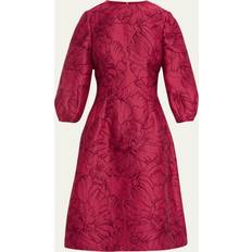 Teri Jon Blouson-Sleeve Floral Jacquard Dress - Ruby