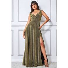 Gold - Long Dresses Goddiva Crossover Lurex Glitter Maxi Dress Gold