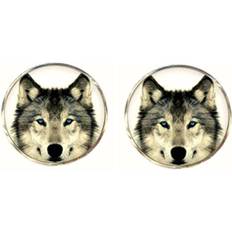 Rhodium Cufflinks Bassin and Brown Bassin and Brown Round Arctic Wolf Cufflinks White