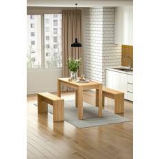 Natural Dining Sets Living and Home 3Pcs Wooden Dining Set