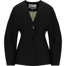 Tela Reciclada Blazers Ganni Black Fitted Drapey Melange Blazer