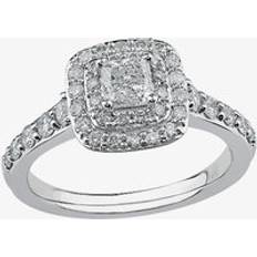 Diamond Rings T.H.Baker 9ct White Gold 0.50ct Princess-cut Diamond Double Halo Ring 3812WG/50-9 Silver