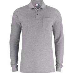 Viscose Polo Shirts Clique Basic Melange Long-Sleeved Polo Shirt Grey