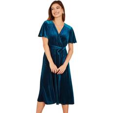 Turquoise Dresses Yumi Velvet Wrap Over Midi Dress, Teal