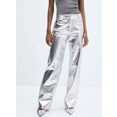 Mango Femme Pantalons Mango Metallic Wide Leg Trousers, Silver