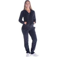 Jumpsuits & Overalls Velvet Tracksuit Set Womens Soft Solid Active Zip Hoodie and Sweat Pants Pieces Sweatsuit Black