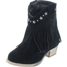 Boots Yokids Cece-65K Girl's Modern Studded Fringe Cowboy Chunky Ankle Bootie,Black,4