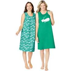 Green Nightgowns Plus Women's 2-Pack Sleeveless Sleepshirt by Dreams & Co. in Tropical Emerald Cat Size 42/44 Nightgown