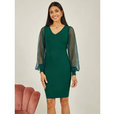 Viscose Dresses Yumi Knitted Bodycon Chiffon Sleeve Dress, Green