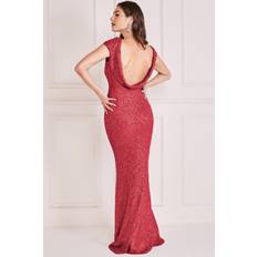 Goddiva Cowl Back Sequin Maxi Burgundy